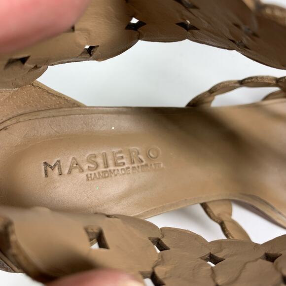 MASIERO Tan Leather Eyelet Strappy Open Toe Heeled Sandals Size 7 - Picture 9 of 10